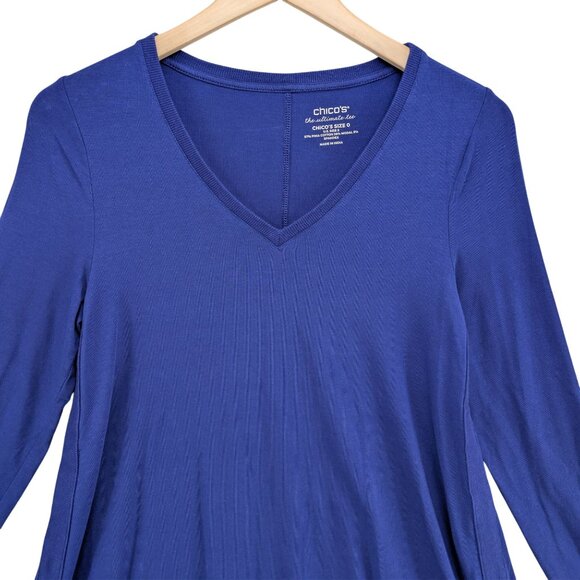 Chicos Ultimate Tee Tunic Top Womens Purple V Neck Long Sleeve Modal Blend Sz S - Picture 3 of 8